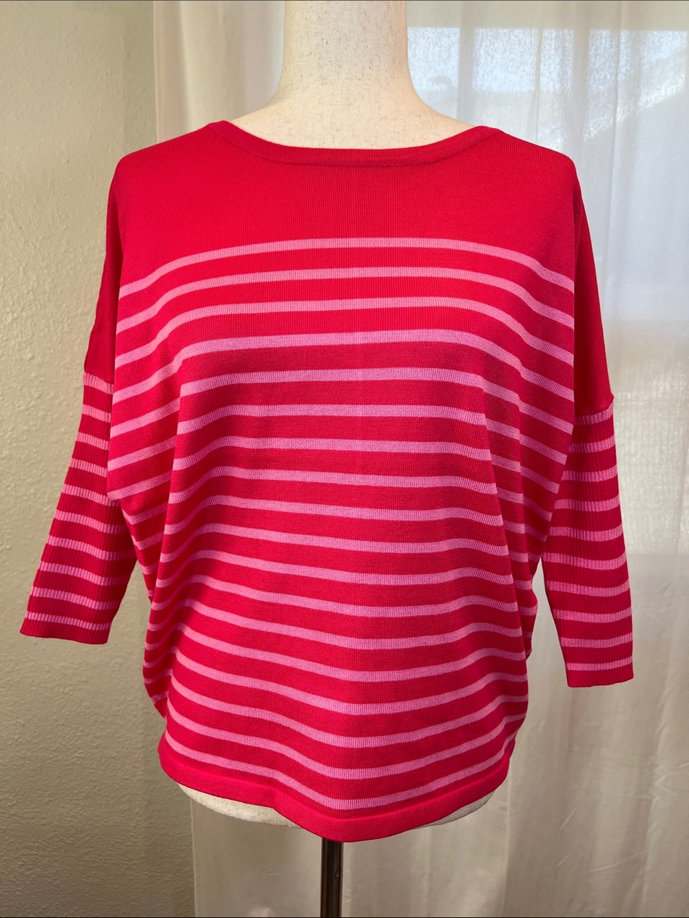 ICHI Pink Striped Women's Boatneck Sweater. Size S. NWT